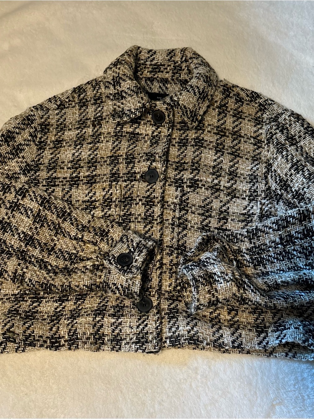 Zara Black and Cream Tweed Cropped Jacket